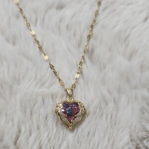 Elegant 18k Gold Heart Necklace with Purple Moissanite Accent
